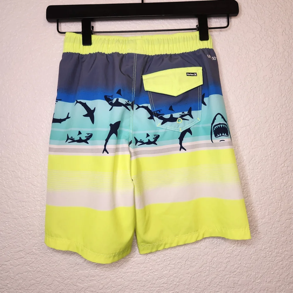 Hurley Boy's 7 8 Way Stretch UPF+50 Drawstring Waist Swim Short Shark Print